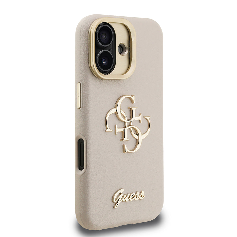 Apple iPhone 16 Kılıf Guess Orjinal Lisanslı Grained Yazı Logolu Kamera Standlı Kapak Kahverengi