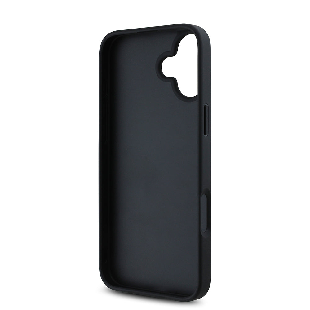 Apple iPhone 16 Kılıf Guess Orjinal Lisanslı Gül Baskılı Büyük Metal Logo Dizaynlı Kapak Siyah