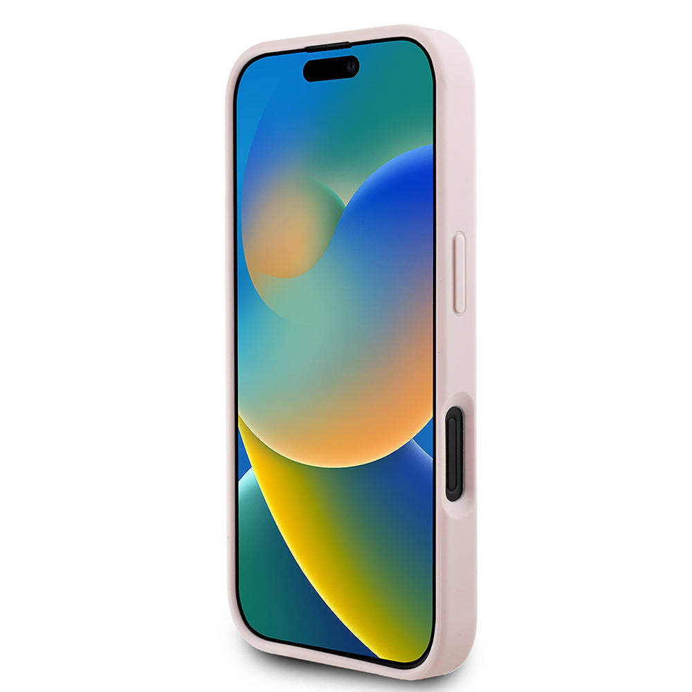 Apple iPhone 16 Kılıf Guess Orjinal Lisanslı Gül Baskılı Büyük Metal Logo Dizaynlı Kapak Mor