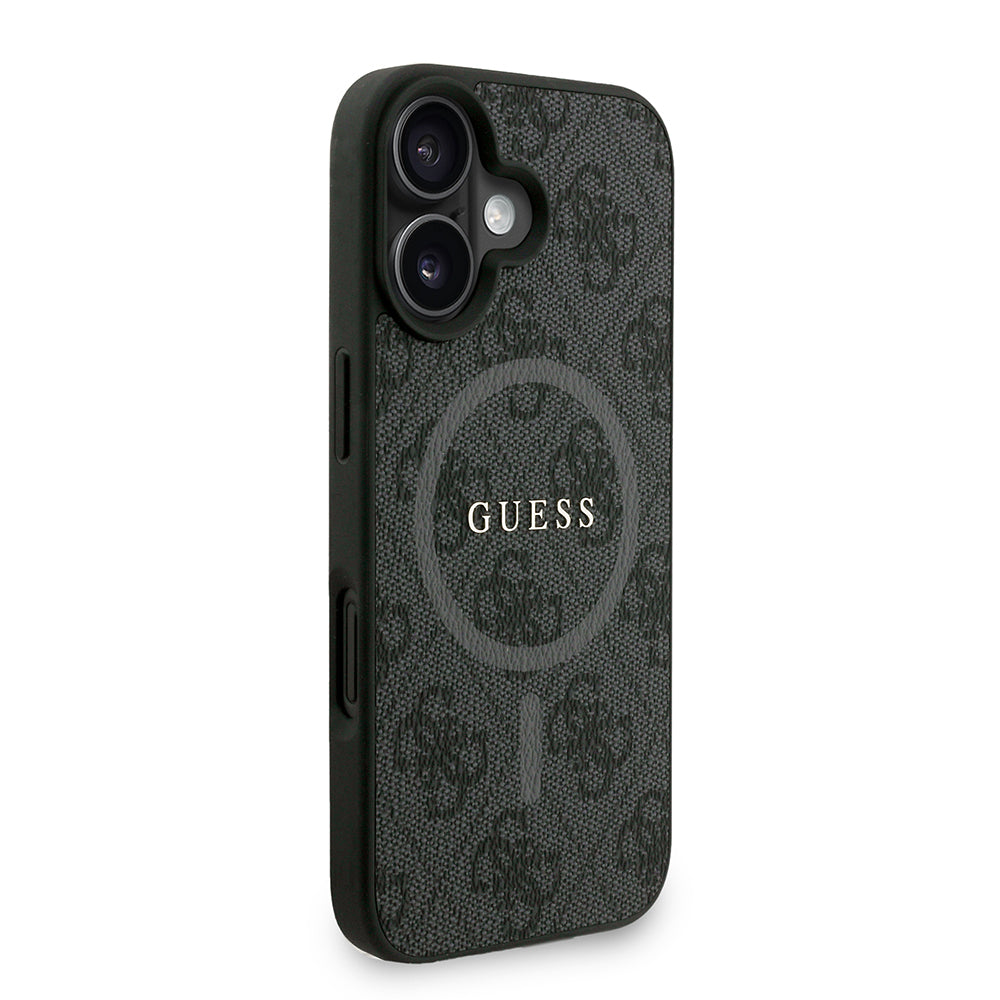 Apple iPhone 16 Kılıf Guess Orjinal Lisanslı M-safe Şarj Özellikli PU Deri Bilek Askı İpli Yazı Logolu Kapak Pembe