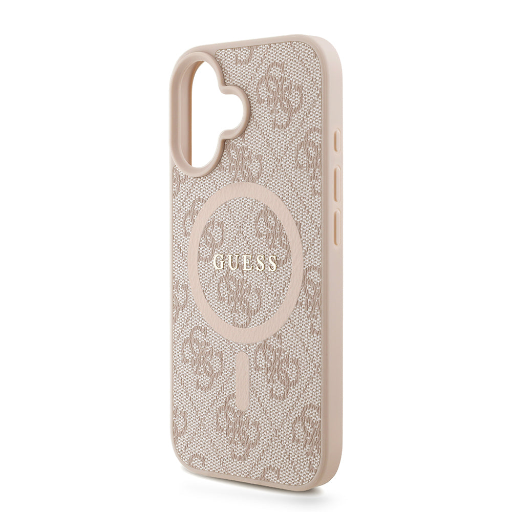 Apple iPhone 16 Kılıf Guess Orjinal Lisanslı M-safe Şarj Özellikli PU Deri Bilek Askı İpli Yazı Logolu Kapak Kahverengi