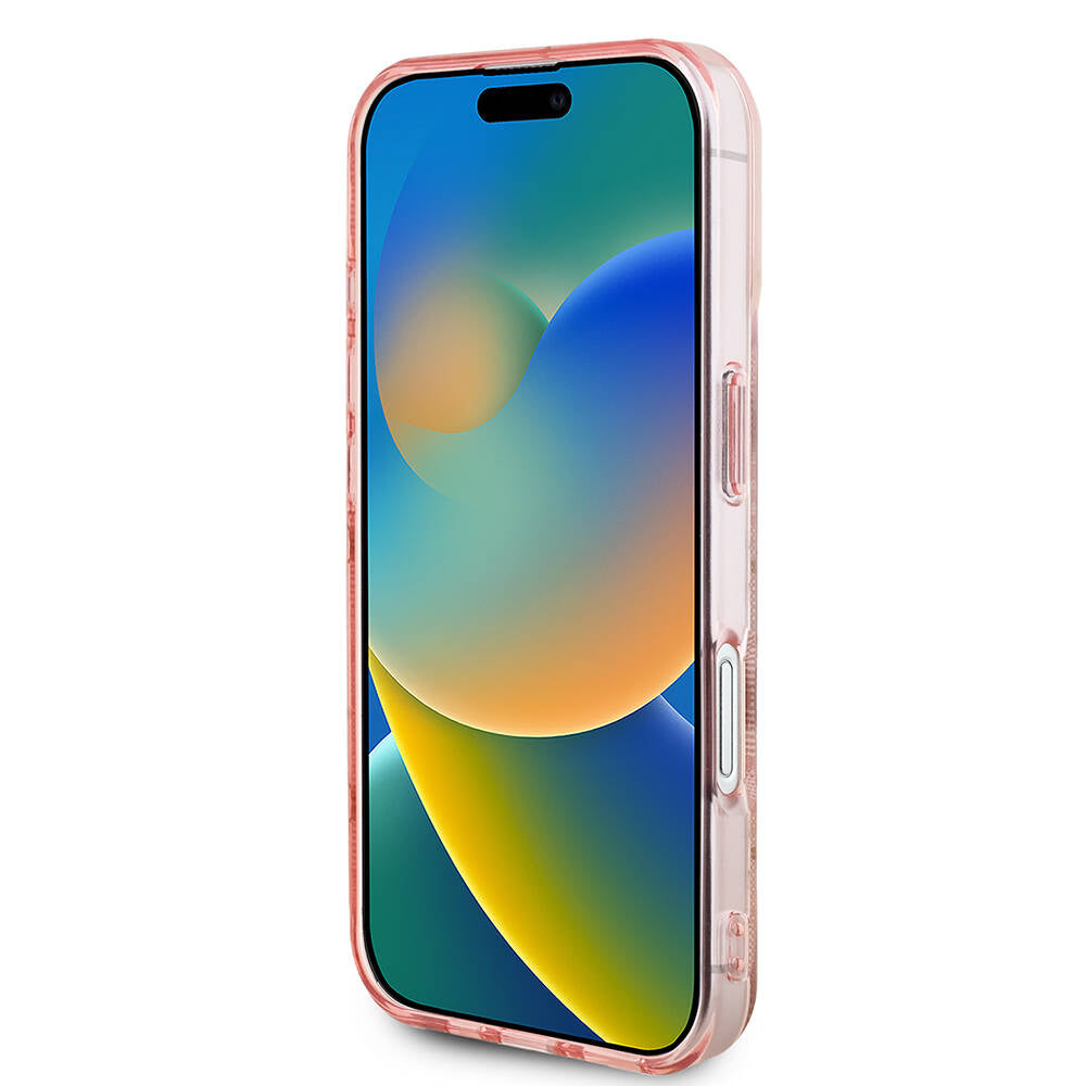 Apple iPhone 16 Kılıf Guess Orjinal Lisanslı M-safe Şarj Özellikli 4G Desenli IML Yazı Logolu Peony Kapak Pembe