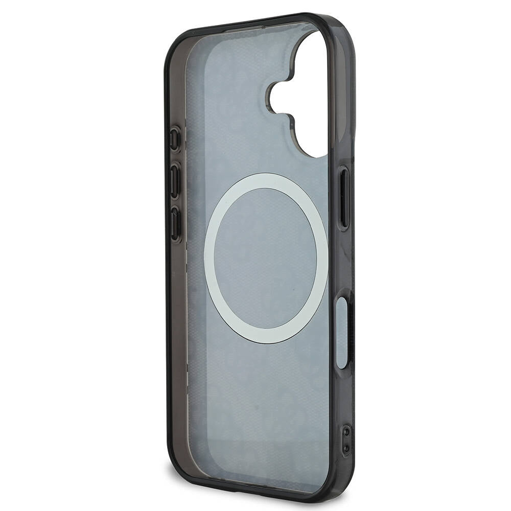 Apple iPhone 16 Kılıf Guess Orjinal Lisanslı M-safe Şarj Özellikli 4G Desenli IML Yazı Logolu Peony Kapak Siyah