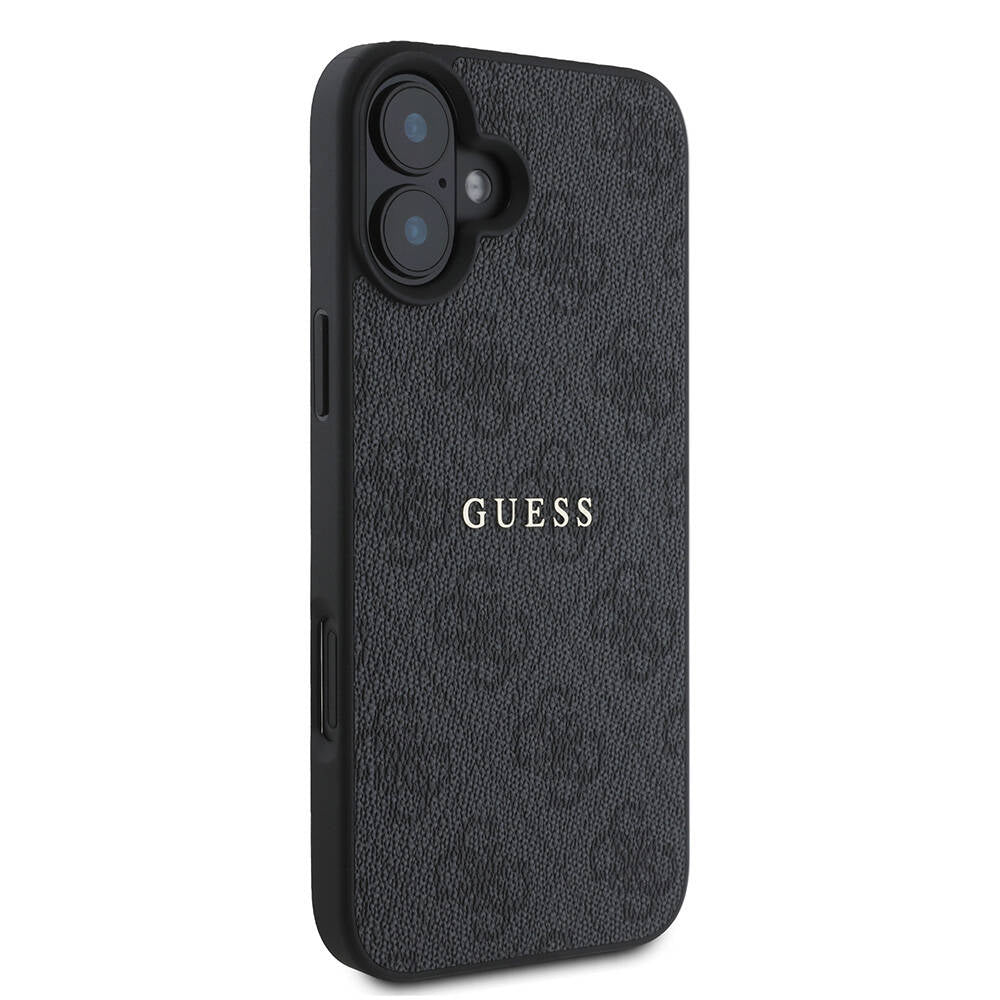 Apple iPhone 16 Kılıf Guess Orjinal Lisanslı M-safe Şarj Özellikli 4G Desenli Yazı Logolu Kapak Siyah