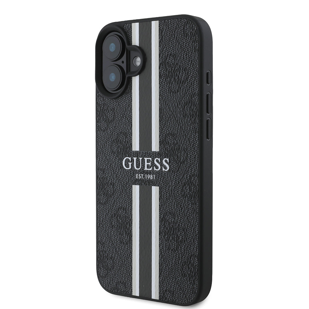 Apple iPhone 16 Kılıf Guess Orjinal Lisanslı M-safe Şarj Özellikli 4G Şerit Tasarımlı Printed Kapak Pembe