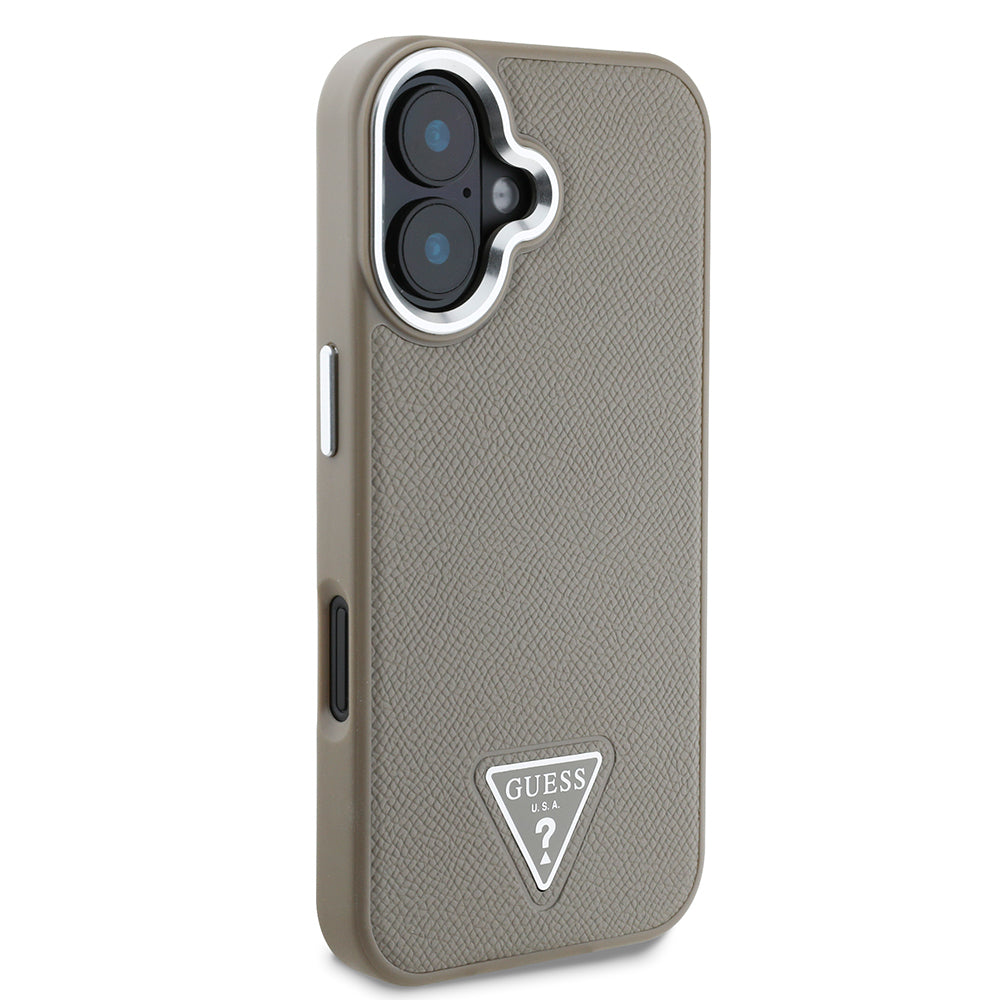 Apple iPhone 16 Kılıf Guess Orjinal Lisanslı M-safe Şarj Özellikli Grained Triangle Kapak Siyah