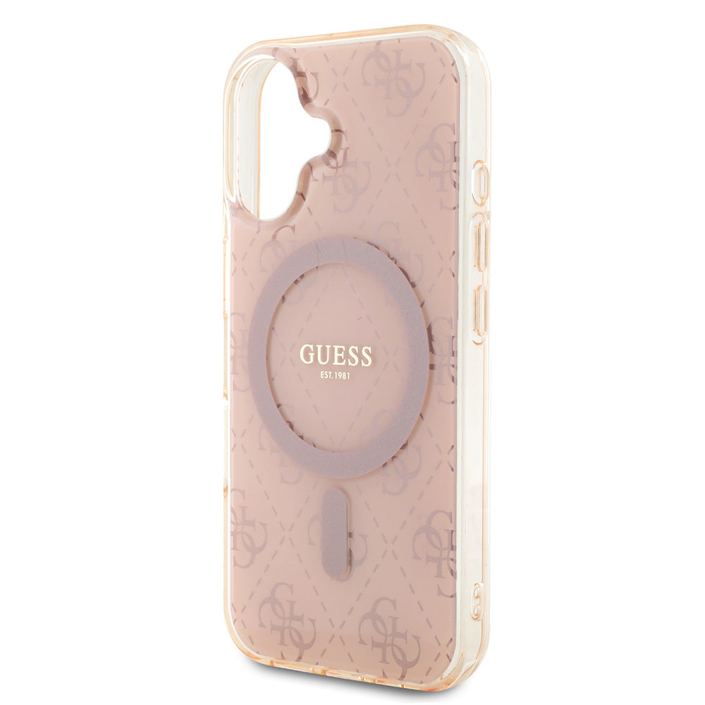 Apple iPhone 16 Kılıf Guess Orjinal Lisanslı M-safe Şarj Özellikli IML Baskılı Klasik Logolu 4G Desenli Kapak Kahverengi