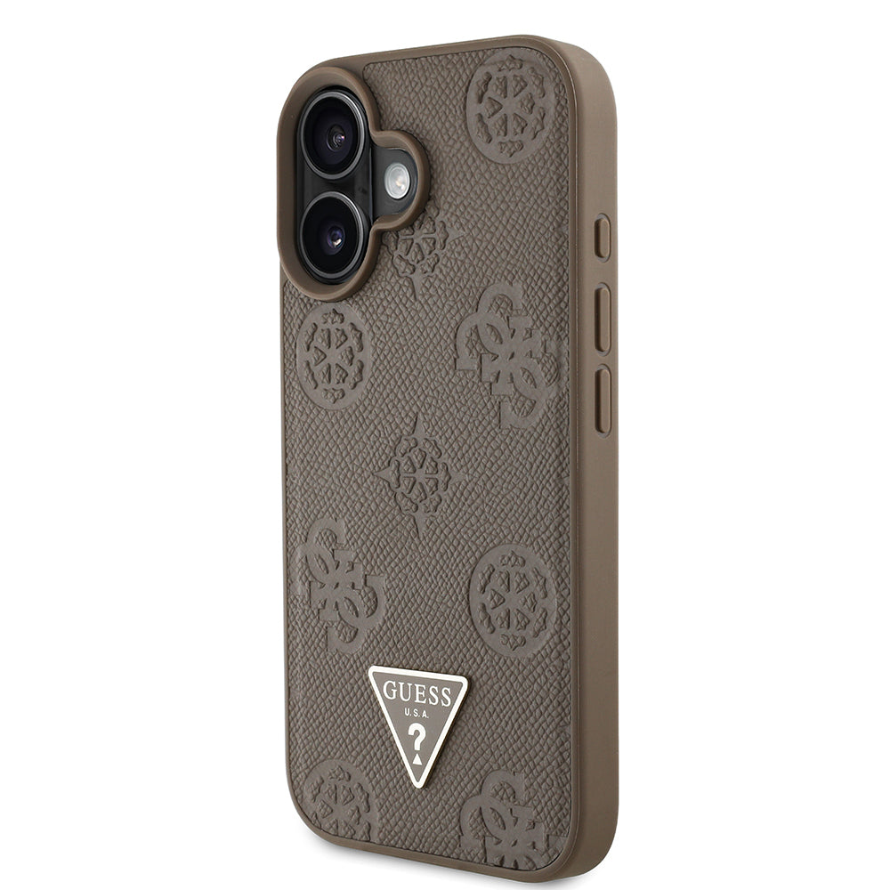 Apple iPhone 16 Kılıf Guess Orjinal Lisanslı M-safe Şarj Özellikli Sıcak Baskılı Üçgen Logolu PU Deri Peony Kapak Pembe