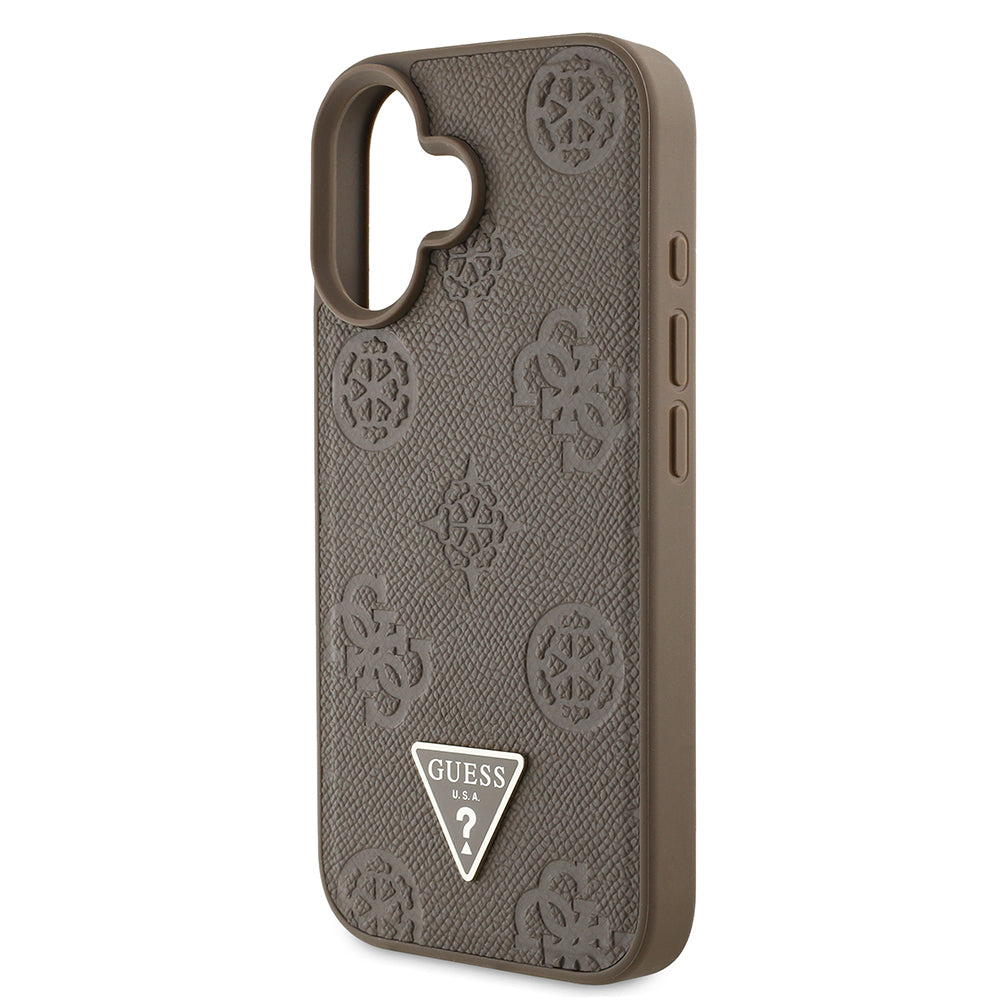 Apple iPhone 16 Kılıf Guess Orjinal Lisanslı M-safe Şarj Özellikli Sıcak Baskılı Üçgen Logolu PU Deri Peony Kapak Pembe