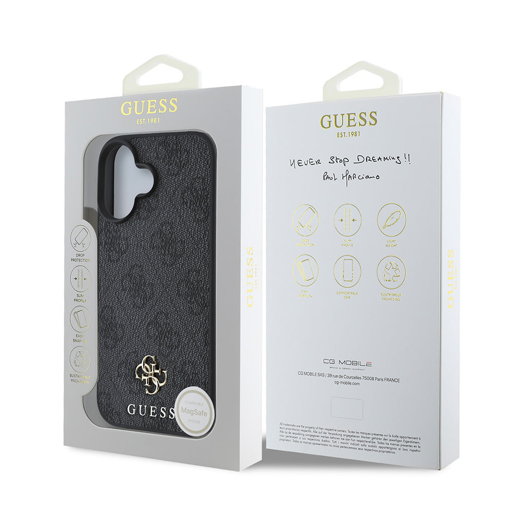 Apple iPhone 16 Kılıf Guess Orjinal Lisanslı M-safe Şarj Özellikli Small 4G Classic Kapak Kahverengi