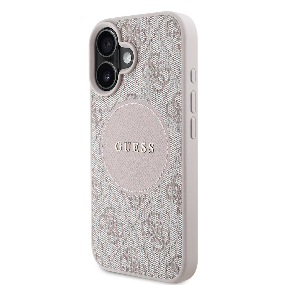 Apple iPhone 16 Kılıf Guess Orjinal Lisanslı M-safe Şarj Özellikli Yazı Logolu Circle Classic Kapak Siyah