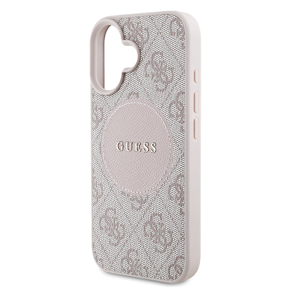 Apple iPhone 16 Kılıf Guess Orjinal Lisanslı M-safe Şarj Özellikli Yazı Logolu Circle Classic Kapak Kahverengi