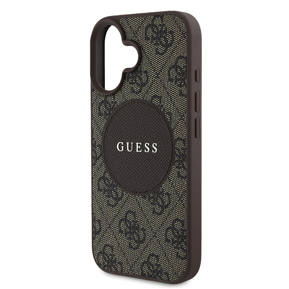 Apple iPhone 16 Kılıf Guess Orjinal Lisanslı M-safe Şarj Özellikli Yazı Logolu Circle Classic Kapak Siyah