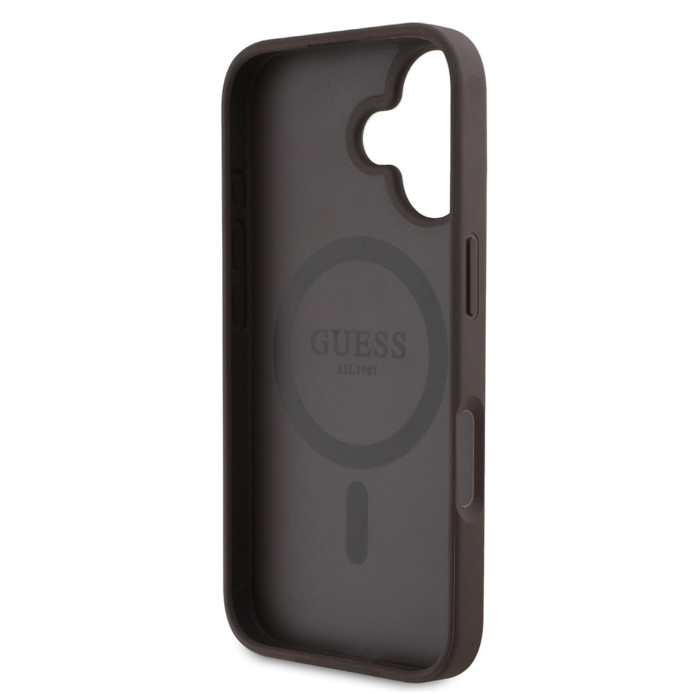 Apple iPhone 16 Kılıf Guess Orjinal Lisanslı M-safe Şarj Özellikli Yazı Logolu Circle Classic Kapak Pembe