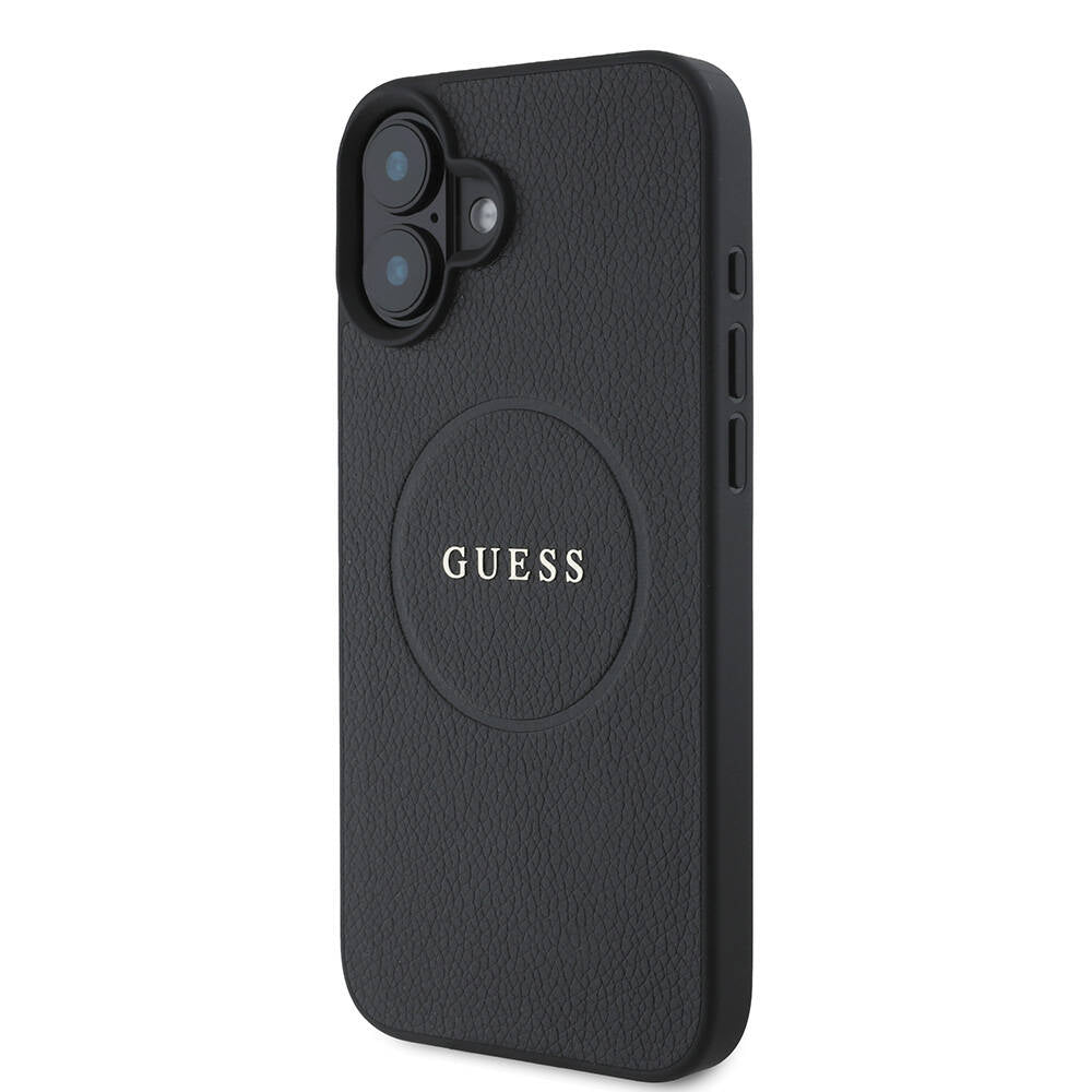 Apple iPhone 16 Kılıf Guess Orjinal Lisanslı M-safe Şarj Özellikli Yazı Logolu Grained Kapak Pembe