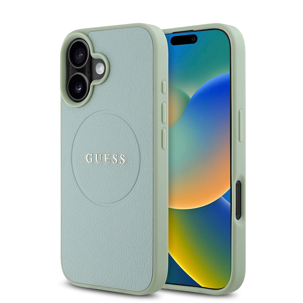 Apple iPhone 16 Kılıf Guess Orjinal Lisanslı M-safe Şarj Özellikli Yazı Logolu Grained Kapak Siyah