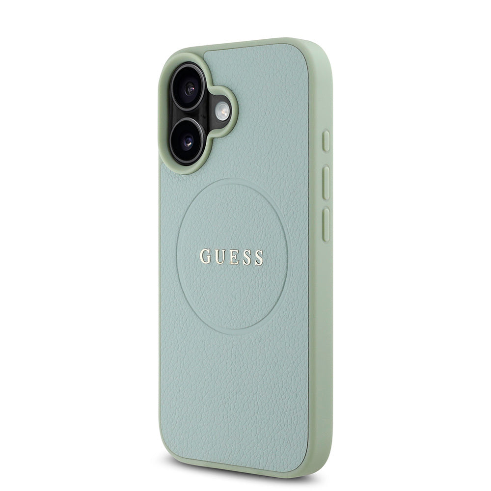 Apple iPhone 16 Kılıf Guess Orjinal Lisanslı M-safe Şarj Özellikli Yazı Logolu Grained Kapak Siyah