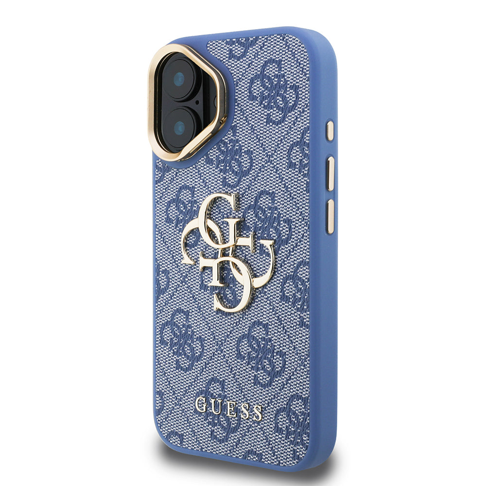 Apple iPhone 16 Kılıf Guess Orjinal Lisanslı PU Deri 4G Desenli Metal Büyük 4G ve Yazı Logolu Kamera Standlı Kapak Siyah