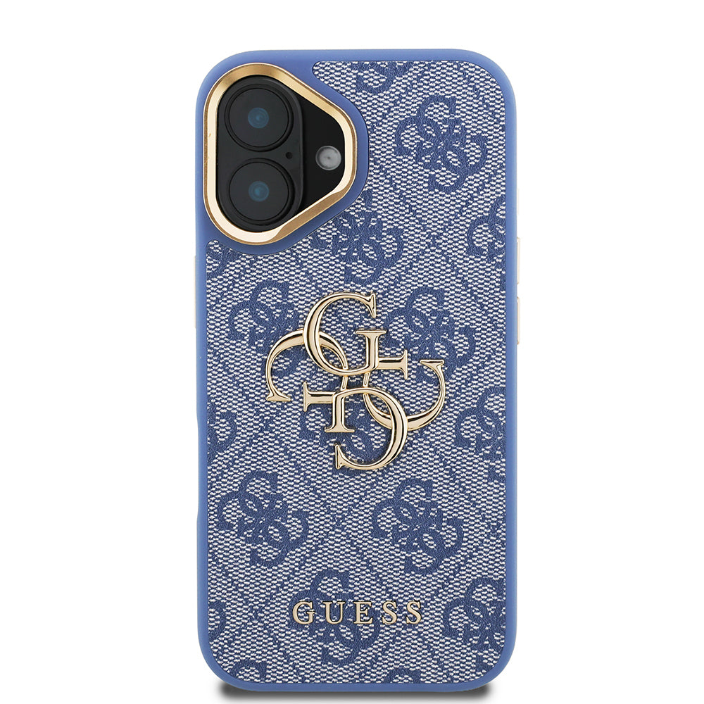 Apple iPhone 16 Kılıf Guess Orjinal Lisanslı PU Deri 4G Desenli Metal Büyük 4G ve Yazı Logolu Kamera Standlı Kapak Kahverengi