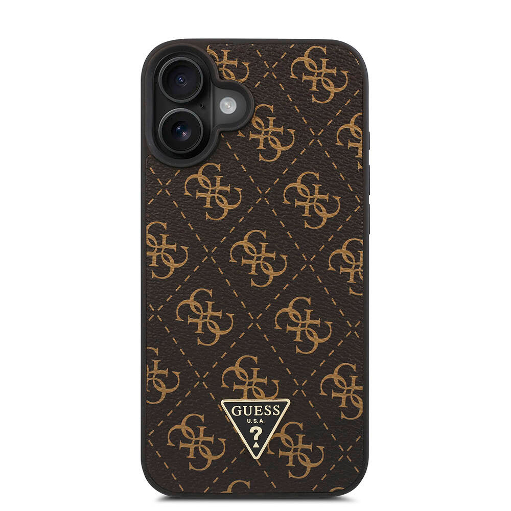 Apple iPhone 16 Kılıf Guess Orjinal Lisanslı PU Deri 4G Desenli Üçgen Logolu Kapak Siyah