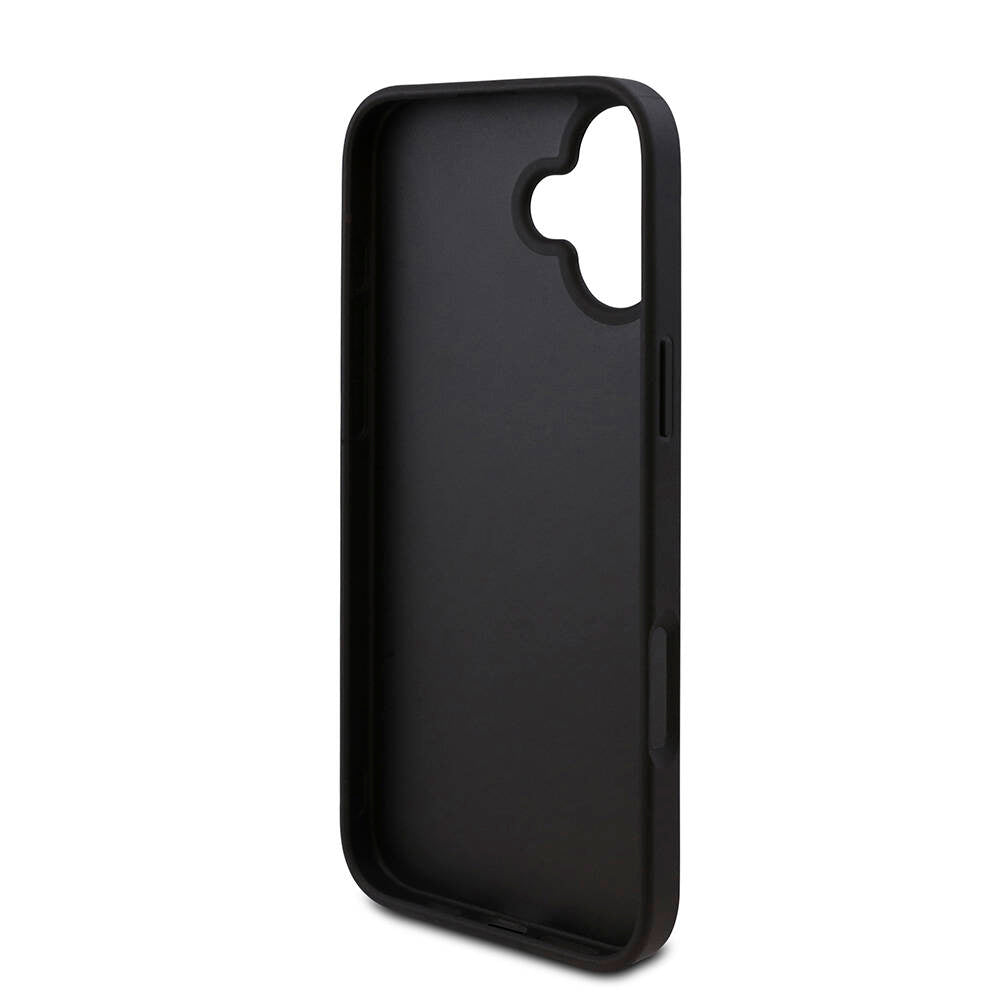 Apple iPhone 16 Kılıf Guess Orjinal Lisanslı PU Deri 4G Desenli Üçgen Logolu Kapak Siyah