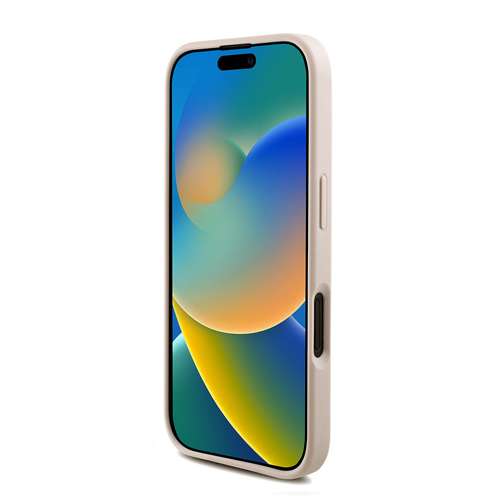 Apple iPhone 16 Kılıf Guess Orjinal Lisanslı PU Deri Bilek Askı İpli Metal Büyük 4G ve Yazı Logolu Kapak Pembe