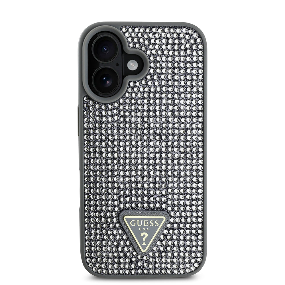Apple iPhone 16 Kılıf Guess Orjinal Lisanslı Taşlı Arka Yüzey Üçgen Logolu Kapak Pembe