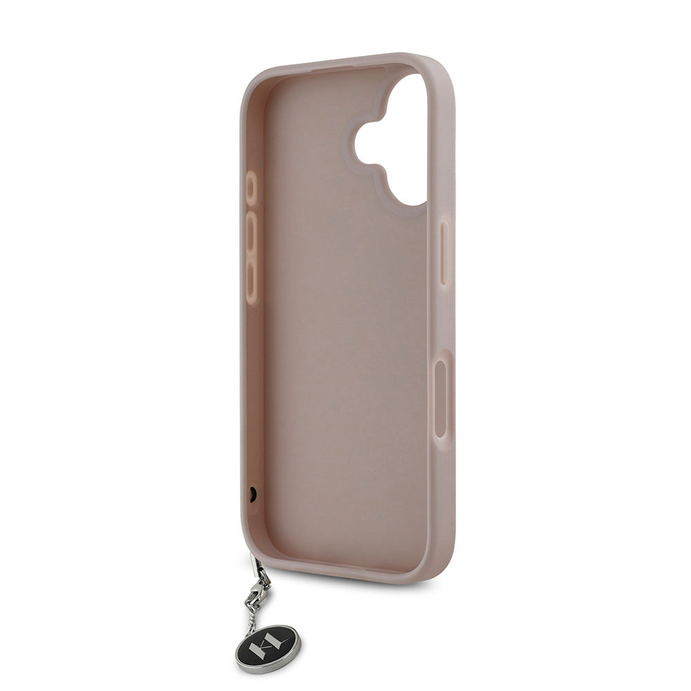 Apple iPhone 16 Kılıf Karl Lagerfeld Orjinal Lisanslı Anahtarlıklı Taşlı KL Yazılı Saffiano Rhinestones Kapak Siyah