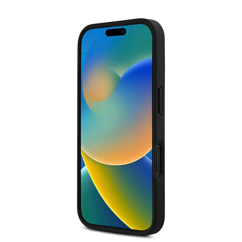 Apple iPhone 16 Kılıf Karl Lagerfeld Orjinal Lisanslı M-safe Şarj Özellikli PU Deri Karl Heads Desenli Klasik Logolu Kapak Siyah