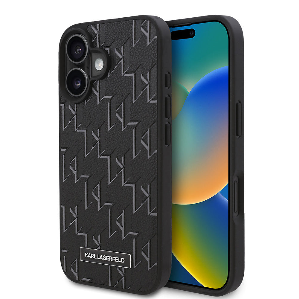 Apple iPhone 16 Kılıf Karl Lagerfeld Orjinal Lisanslı M-safe Şarj Özellikli KL Yazılı Hot Stamp Kapak Siyah