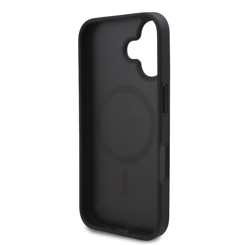 Apple iPhone 16 Kılıf Karl Lagerfeld Orjinal Lisanslı M-safe Şarj Özellikli KL Yazılı Hot Stamp Kapak Siyah
