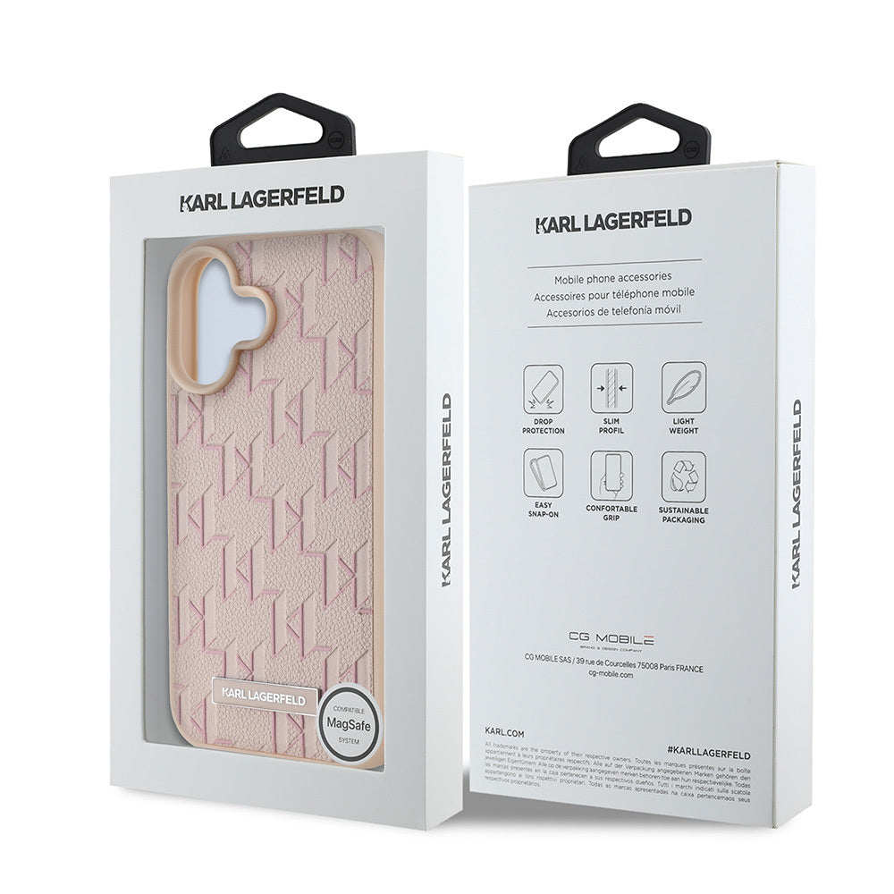 Apple iPhone 16 Kılıf Karl Lagerfeld Orjinal Lisanslı M-safe Şarj Özellikli KL Yazılı Hot Stamp Kapak Krem