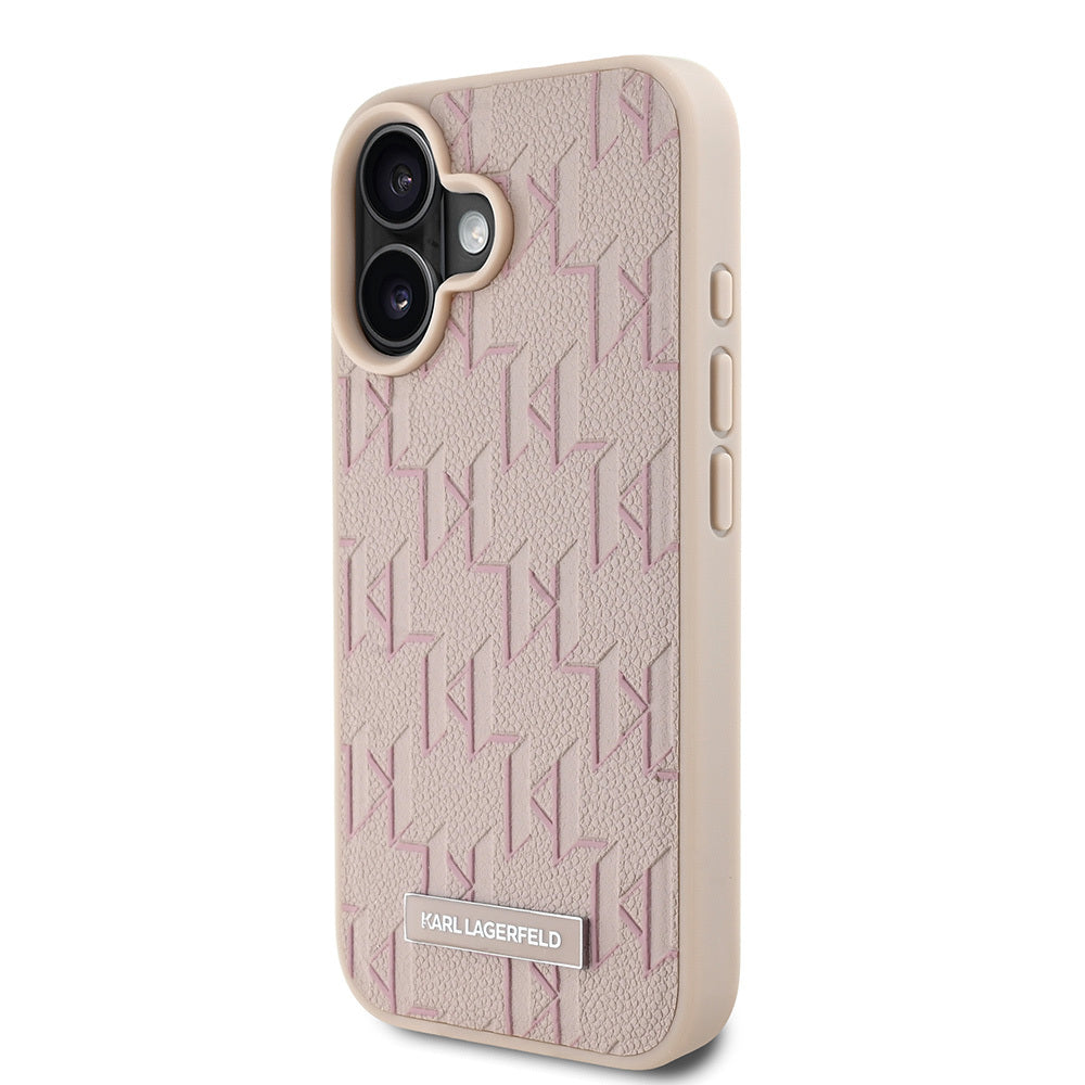 Apple iPhone 16 Kılıf Karl Lagerfeld Orjinal Lisanslı M-safe Şarj Özellikli KL Yazılı Hot Stamp Kapak Pembe