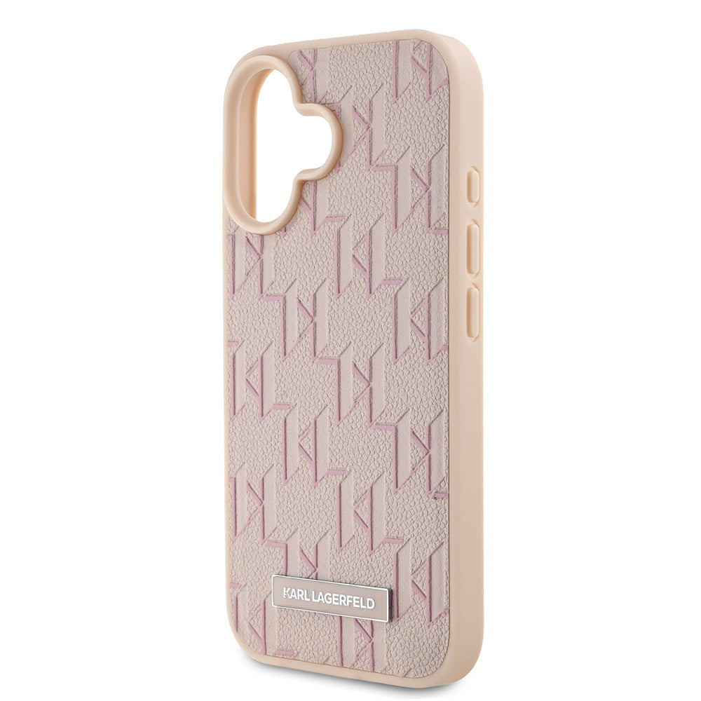 Apple iPhone 16 Kılıf Karl Lagerfeld Orjinal Lisanslı M-safe Şarj Özellikli KL Yazılı Hot Stamp Kapak Pembe