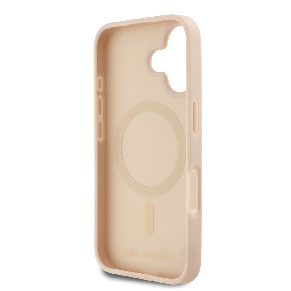 Apple iPhone 16 Kılıf Karl Lagerfeld Orjinal Lisanslı M-safe Şarj Özellikli KL Yazılı Hot Stamp Kapak Siyah