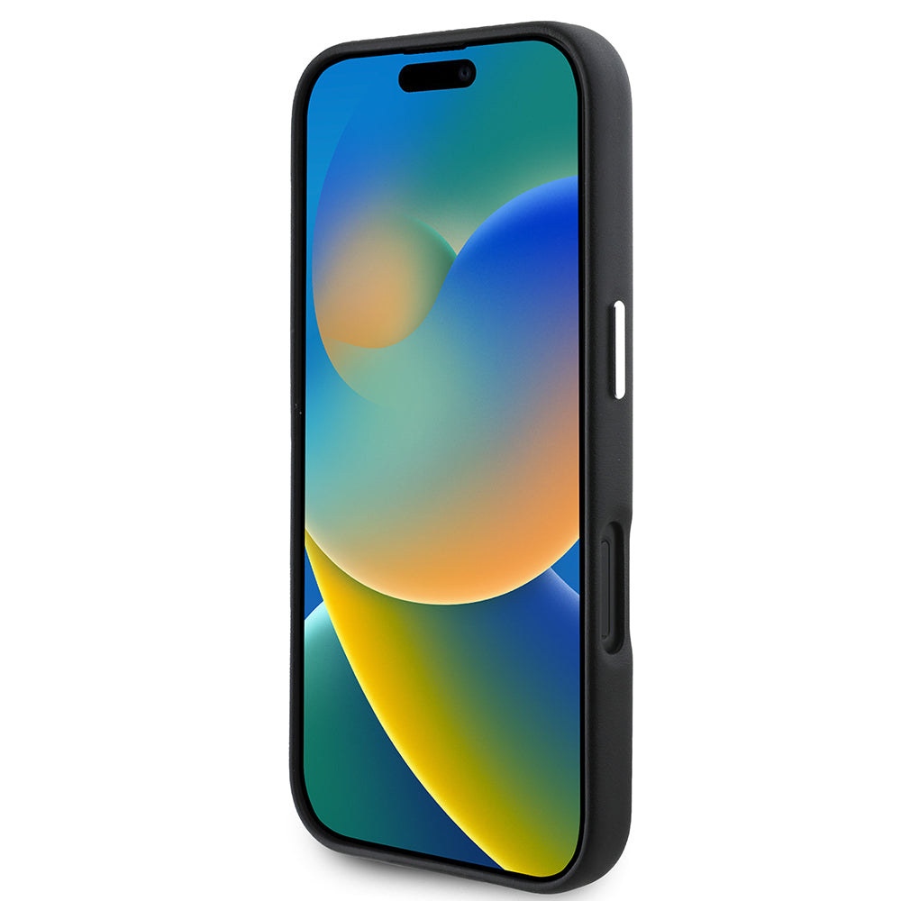 Apple iPhone 16 Kılıf Karl Lagerfeld Orjinal Lisanslı M-safe Şarj Özellikli Metal Kamera ve Buton Tasarımlı Plaka Logolu PU Deri Kapak Siyah