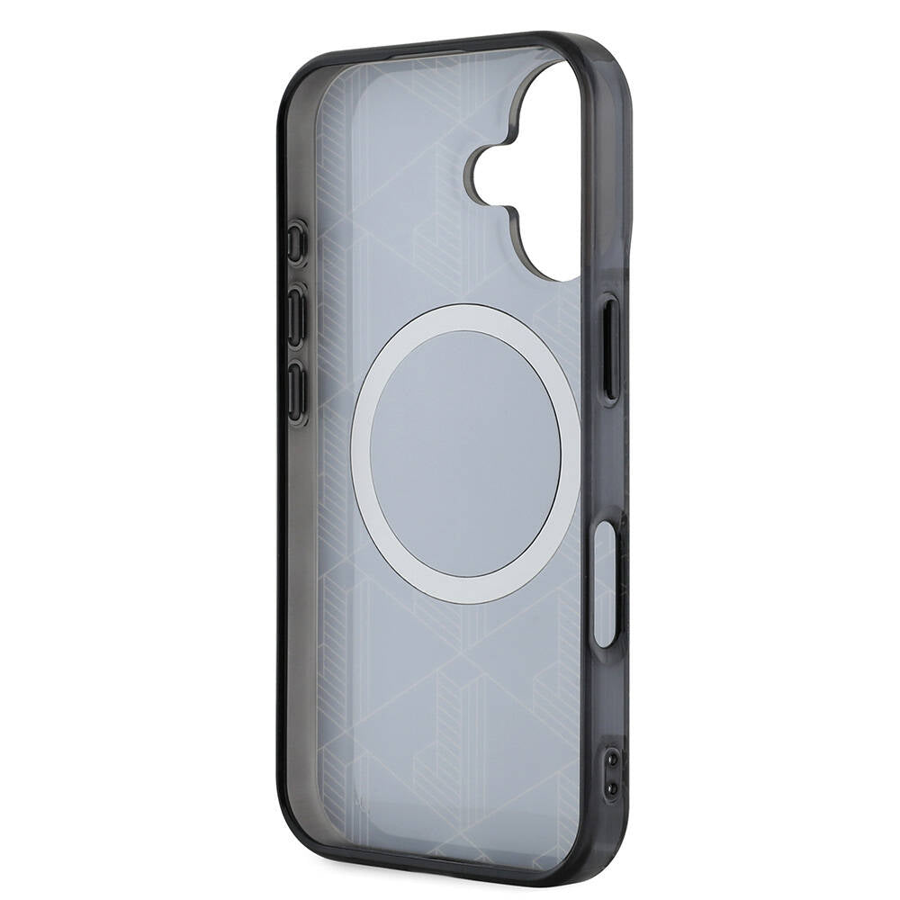 Apple iPhone 16 Kılıf Lacoste Orjinal Lisanslı M-safe Şarj Özellikli IML Baskılı Gümüş Timsah Logolu Monogram Kapak Lacivert