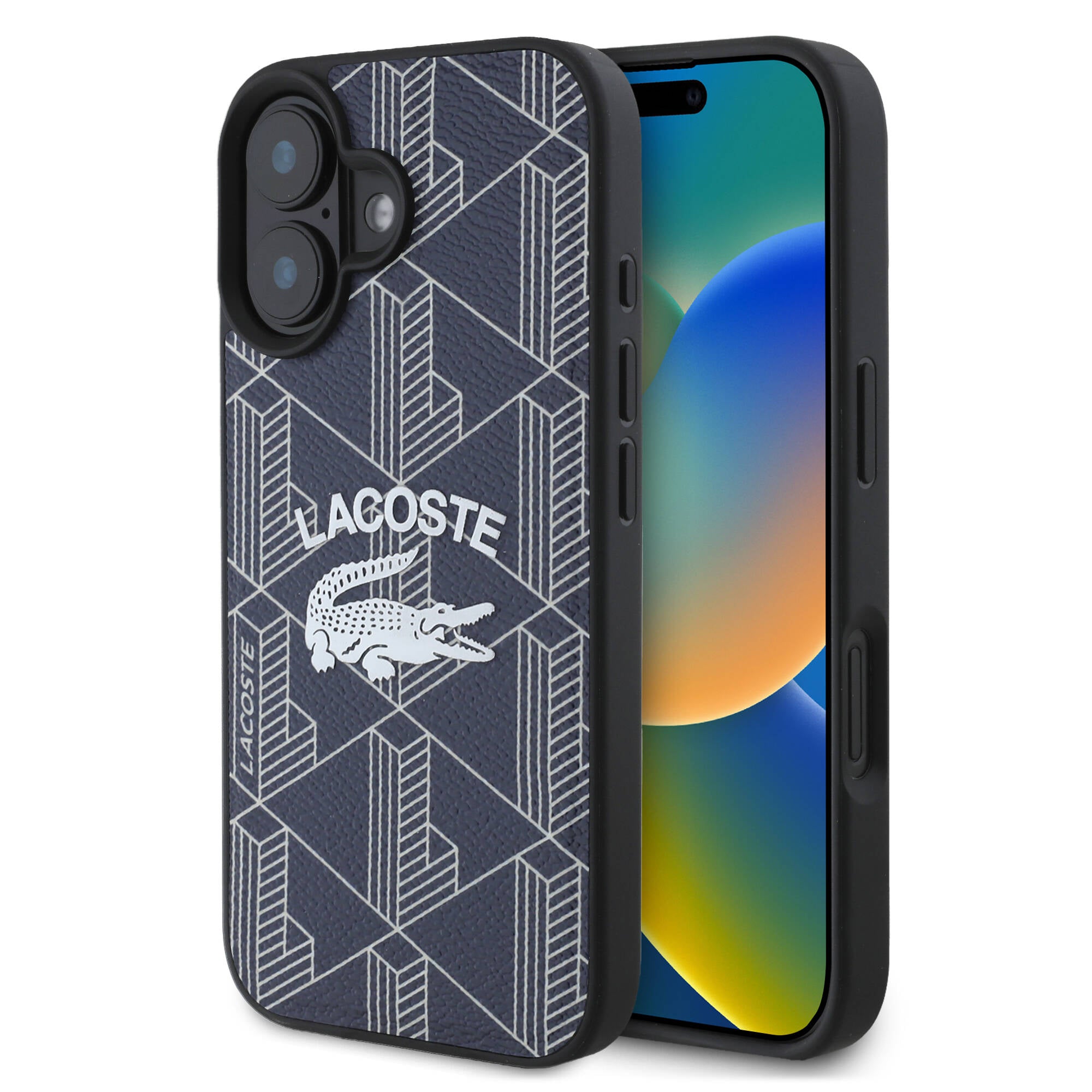 Apple iPhone 16 Kılıf Lacoste Orjinal Lisanslı M-safe Şarj Özellikli Mono Vintage Logo Kapak Lacivert