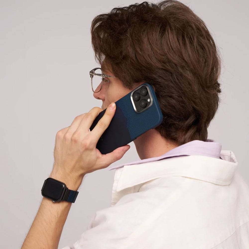 Apple iPhone 16 Kılıf M-safe Şarj Özellikli Aramid Fiber Pitaka Tactile Woven Starpeak Serisi Milky Way Galaxy Kapak Mavi