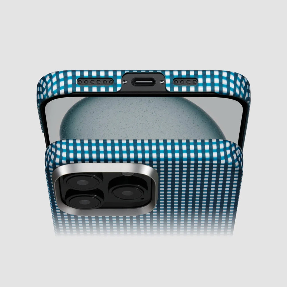 Apple iPhone 16 Kılıf M-safe Şarj Özellikli Aramid Fiber Pitaka Ultra-Slim Classic Serisi Ocean Blue Kapak Mavi