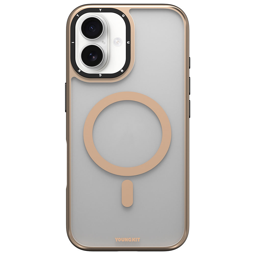 Apple iPhone 16 Kılıf M-safe Şarj Özellikli Cam Arka Yüzey TPU Youngkit Gemstone Serisi Kapak Gri