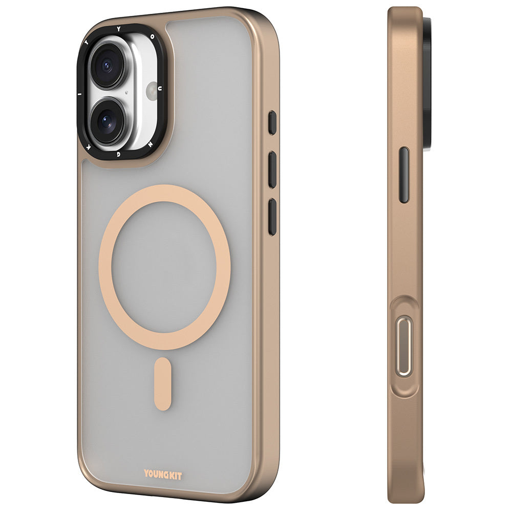 Apple iPhone 16 Kılıf M-safe Şarj Özellikli Cam Arka Yüzey TPU Youngkit Gemstone Serisi Kapak Şeffaf