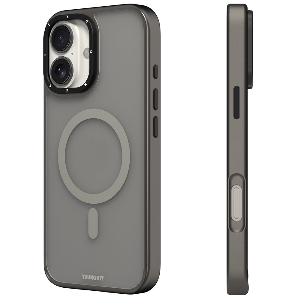 Apple iPhone 16 Kılıf M-safe Şarj Özellikli Cam Arka Yüzey TPU Youngkit Gemstone Serisi Kapak Şeffaf