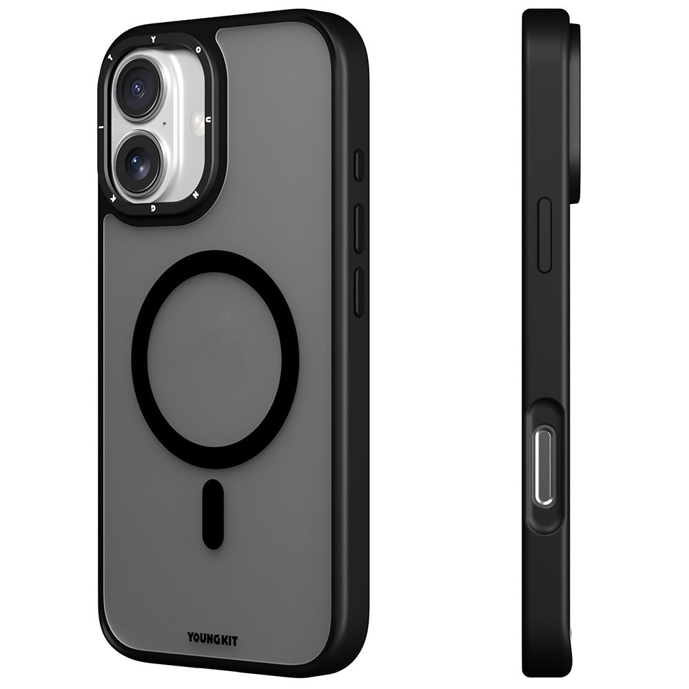 Apple iPhone 16 Kılıf M-safe Şarj Özellikli Cam Arka Yüzey TPU Youngkit Gemstone Serisi Kapak Gold