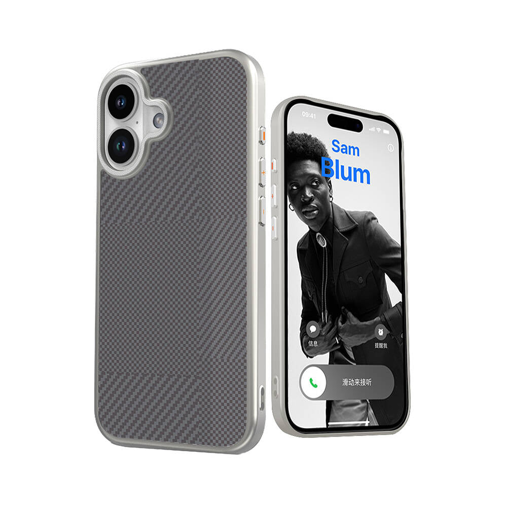 Apple iPhone 16 Kılıf M-safe Şarj Özellikli Karbon Fiber Desenli Mutural Montage Kapak Gümüş