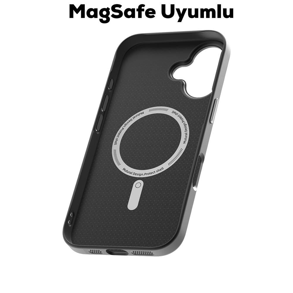 Apple iPhone 16 Kılıf M-safe Şarj Özellikli Karbon Fiber Desenli Mutural Montage Kapak Mavi