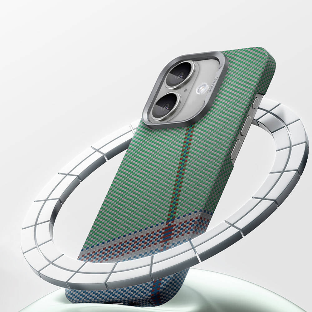 Apple iPhone 16 Kılıf M-safe Şarj Özellikli Karbon Fiber Tasarımlı Benks Passion Green ArmorAir Kevlar Kapak Yeşil