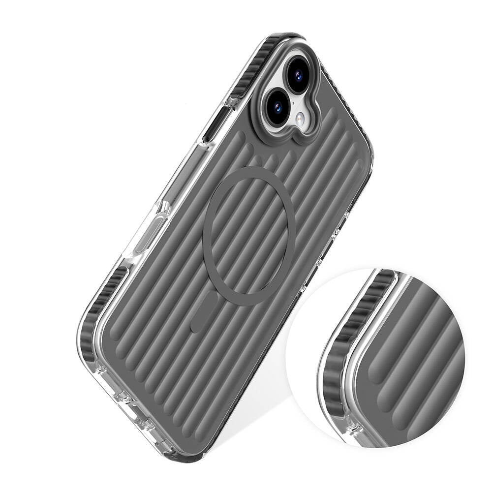 Apple iPhone 16 Kılıf M-safe Şarj Özellikli Oyuklu Tasarım Mutural Bumpy Clear Kapak Mavi