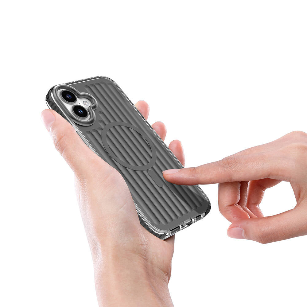 Apple iPhone 16 Kılıf M-safe Şarj Özellikli Oyuklu Tasarım Mutural Bumpy Clear Kapak Mavi