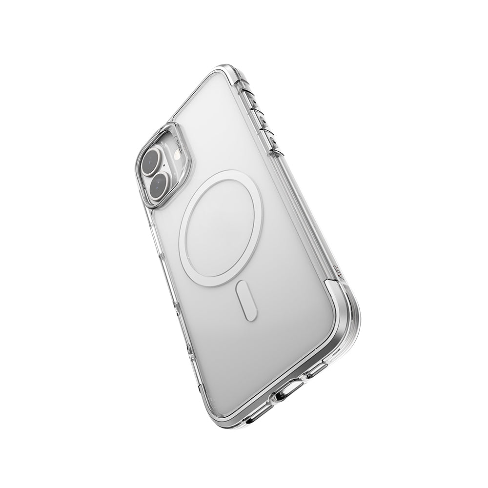 Apple iPhone 16 Kılıf M-safe Şarj Özellikli Raptic Air Serisi Airbag Tasarımlı Metal Köşelikli Şeffaf Kapak Siyah